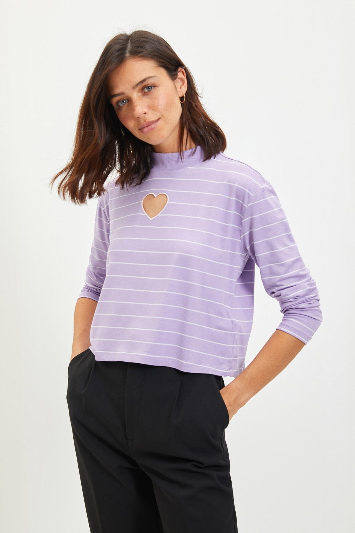 TRENDYOLMİLLA Lila Basic Örme T-Shirt TWOAW22TS0145