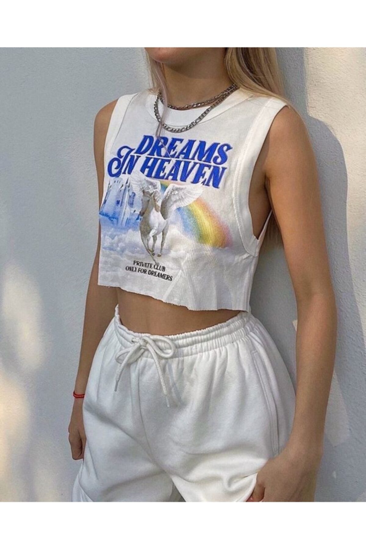 Bengi Clothing Kadın Beyaz Kolsuz Crop Fit T-shirt