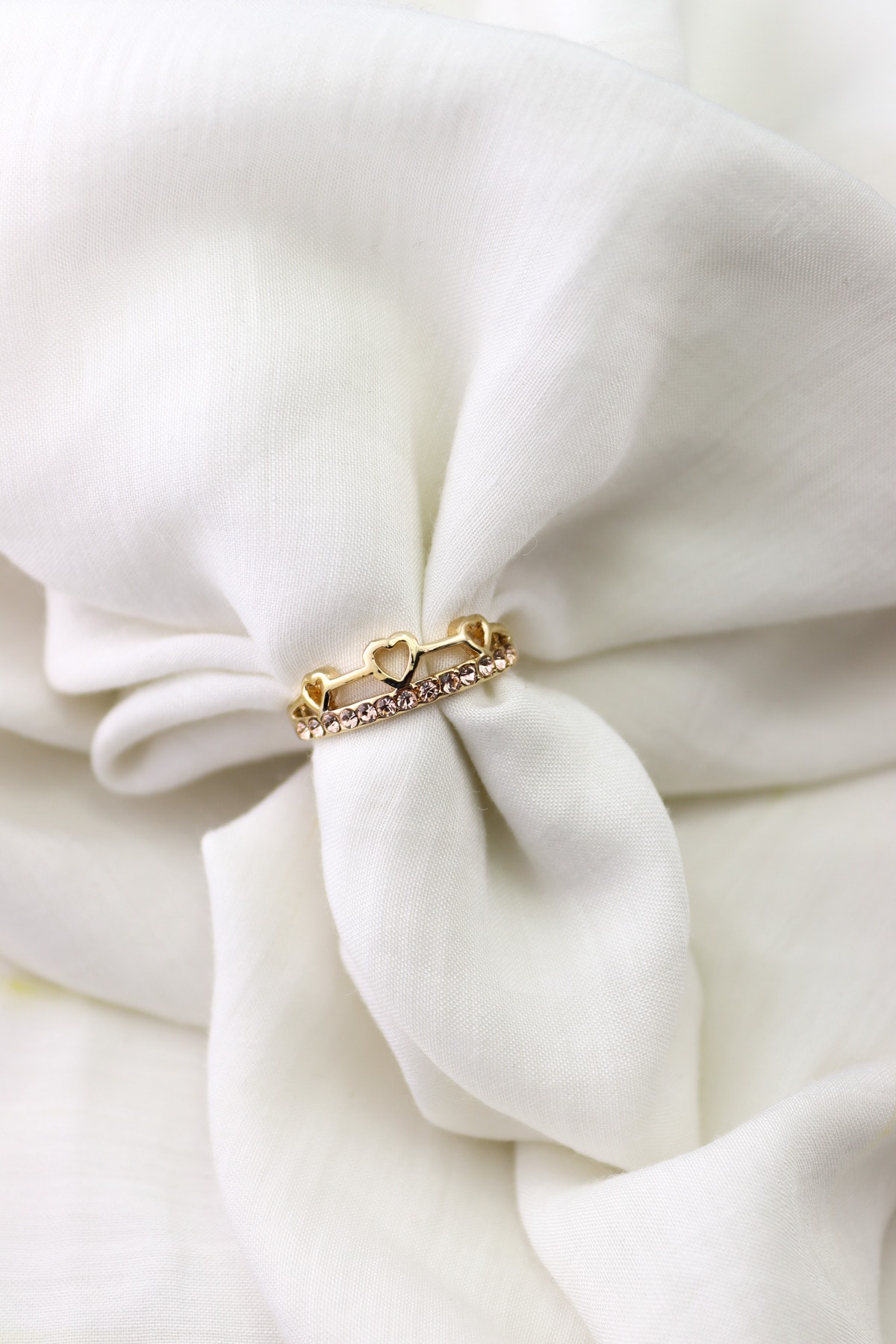 Fleur De Luna 18k Altın Çelik Ayarlamalı Taşlı Kalp Yüzük