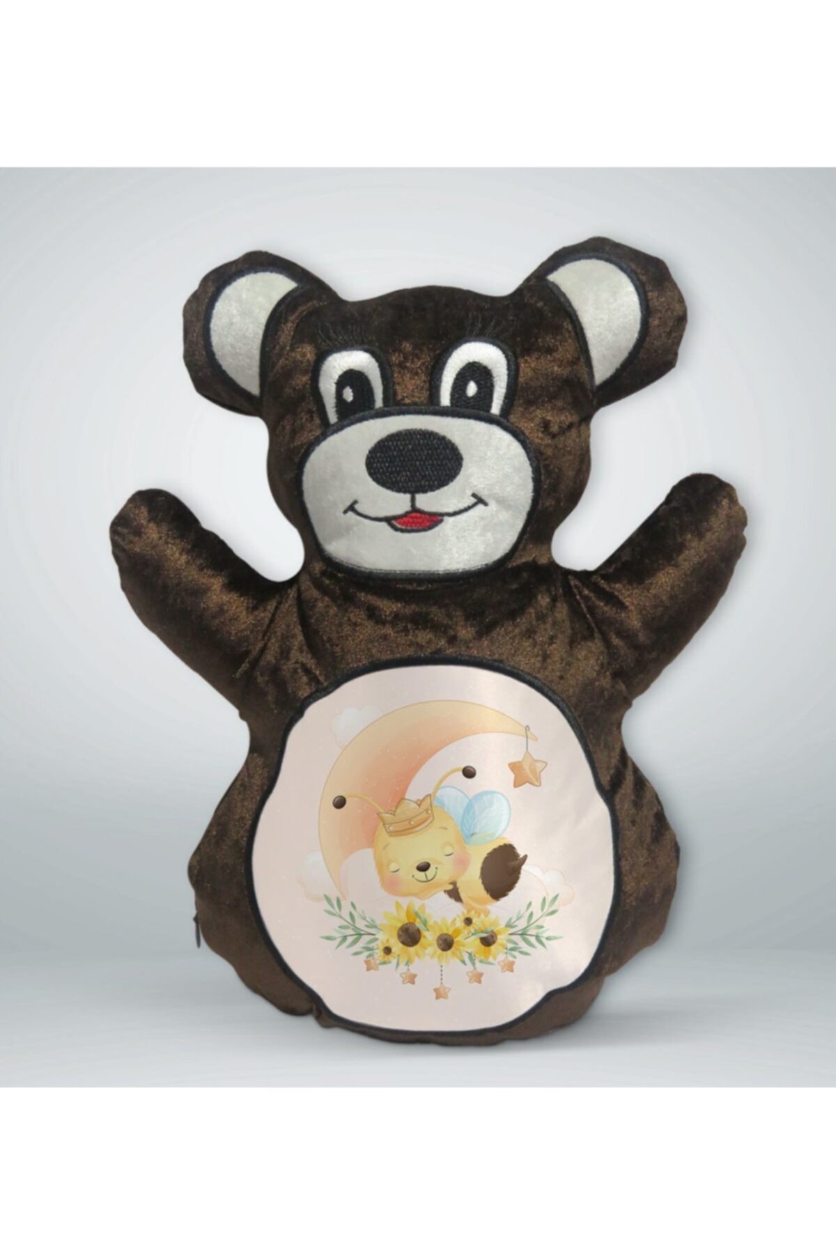 BK Gift Sevimli Arı Tasarımlı Kahverengi Ayıcık Yastık-3