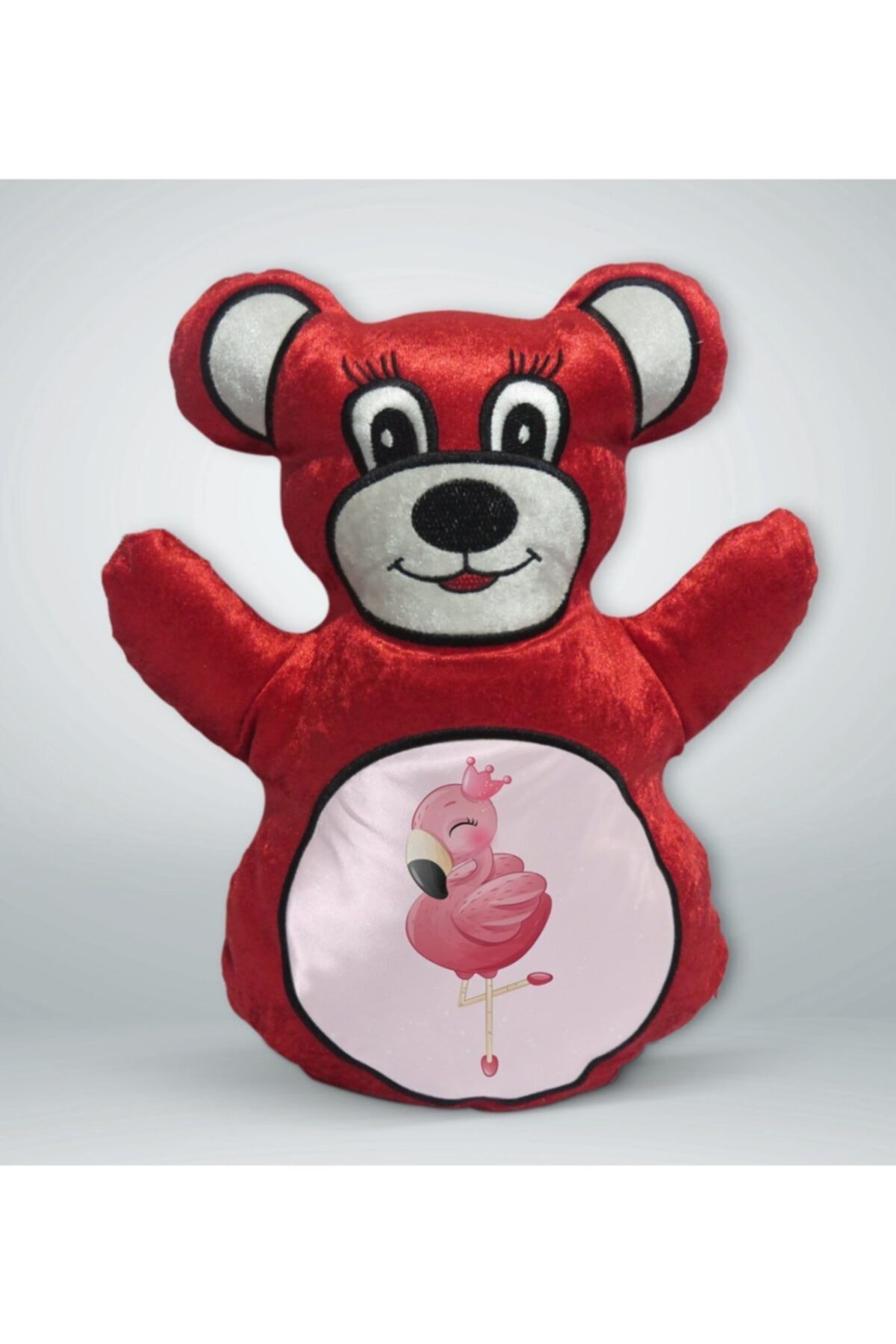 BK Gift Flamingo Tasarımlı Kırmızı Ayıcık Yastık-2