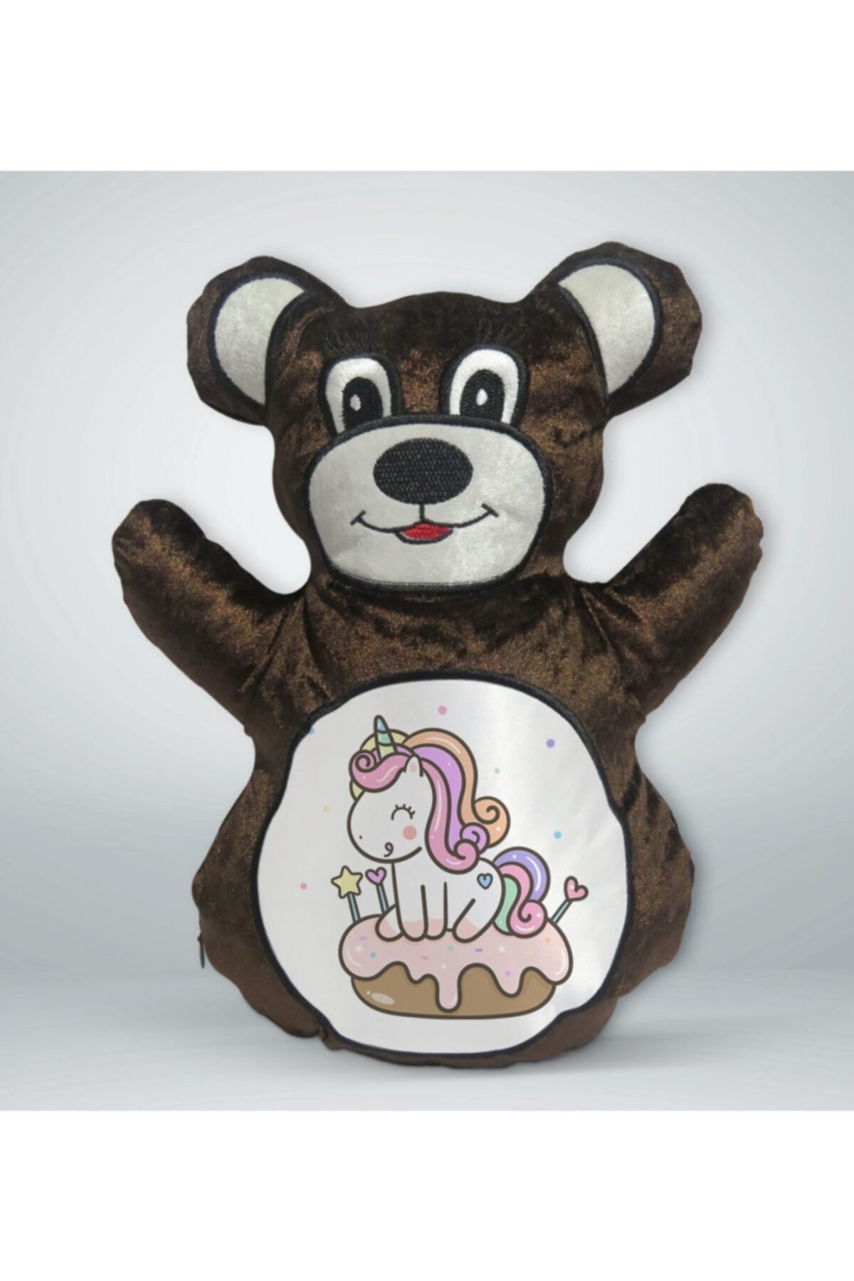 BK Gift Sevimli Unicorn Tasarımlı Kahverengi Ayıcık Yastık-1