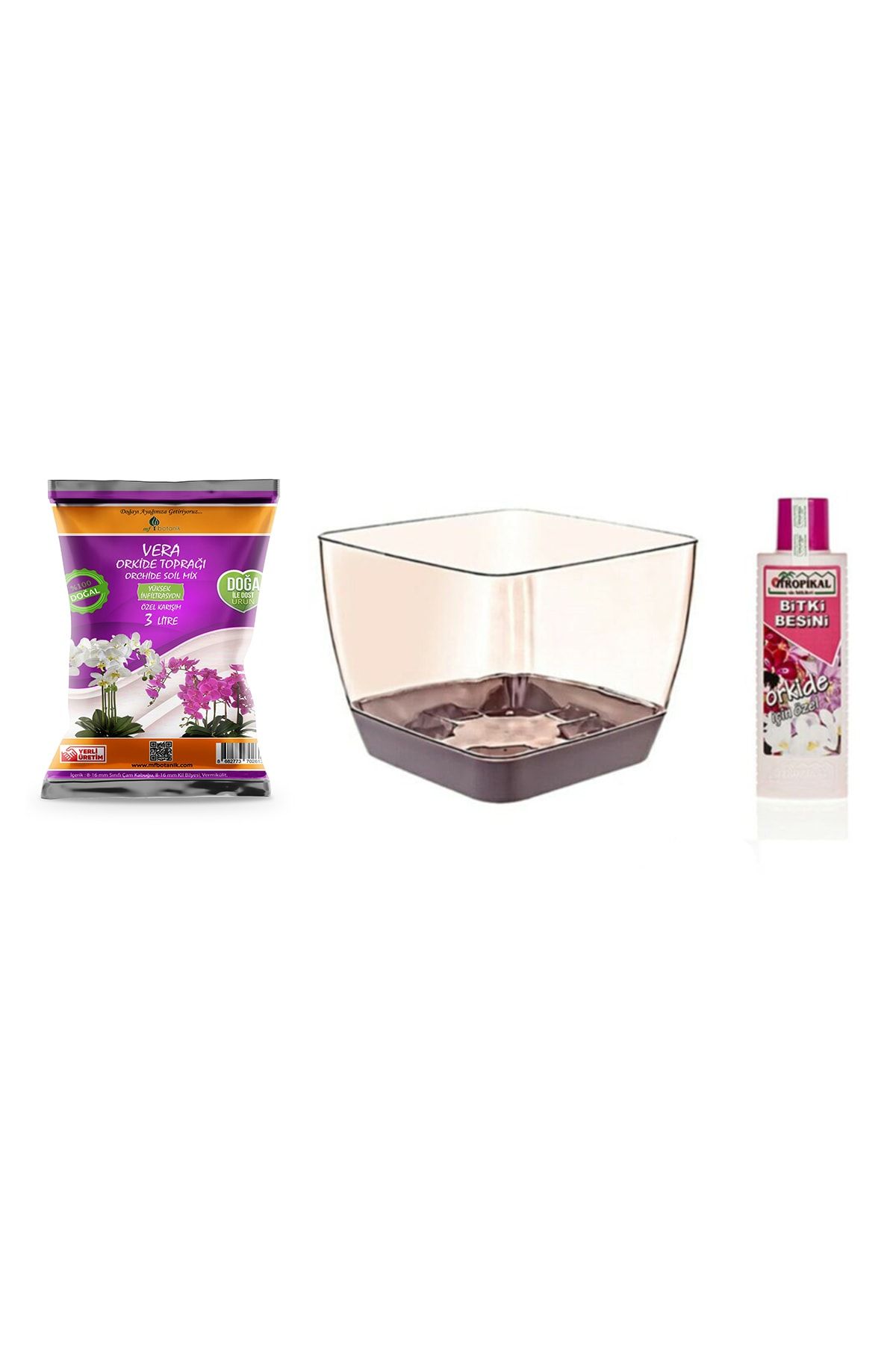 MF Botanik Aranjman Orkide Saksı - 3 lt Orkide Toprağı - 225 Ml Sıvı Besin