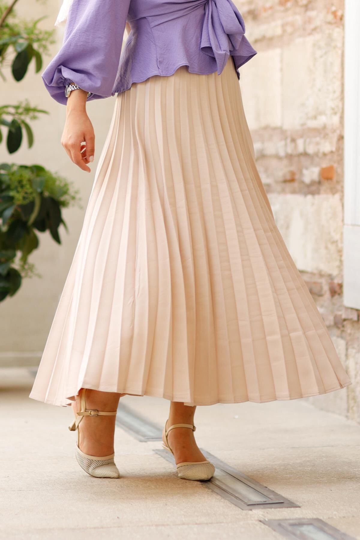 meqlife Piliseli Uzun Etek - Bej