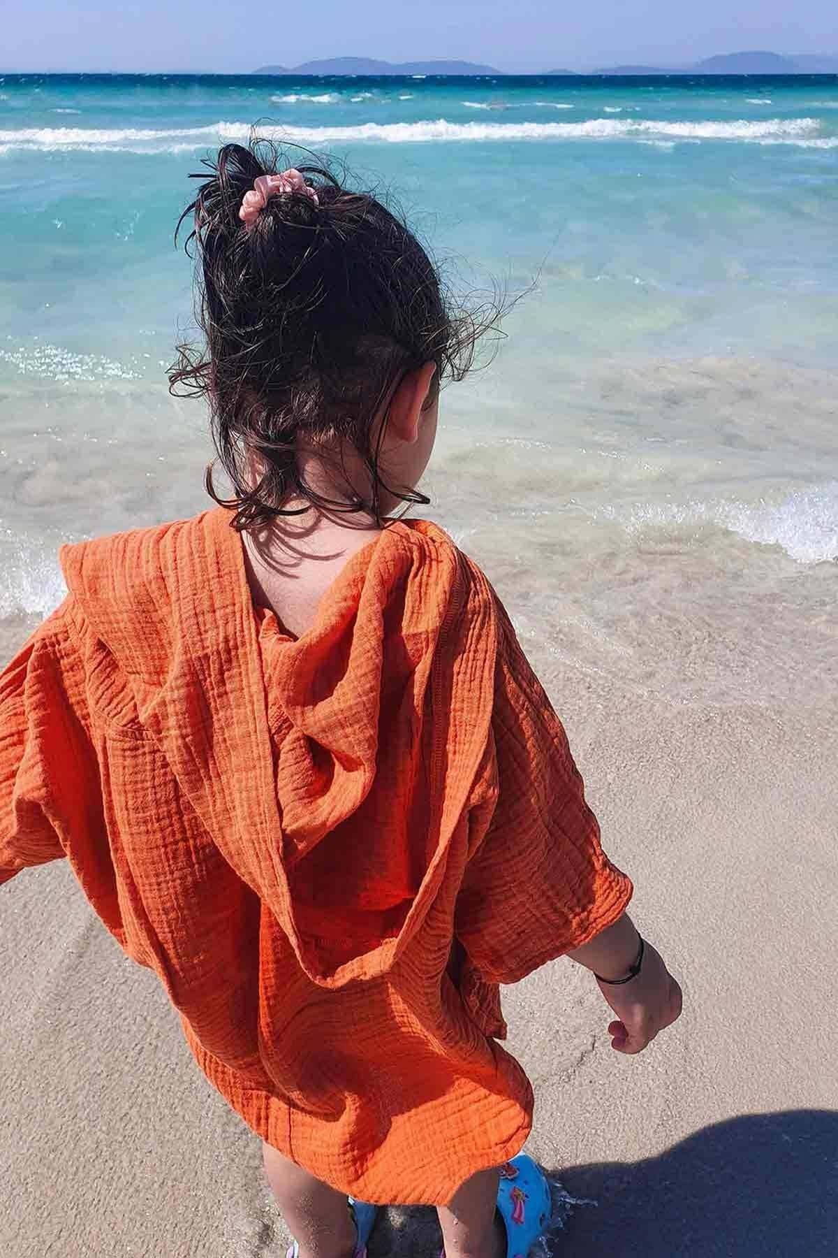 Karma Design Project Kapüşonlu Müslin Bebek/çocuk Panço Kiremit