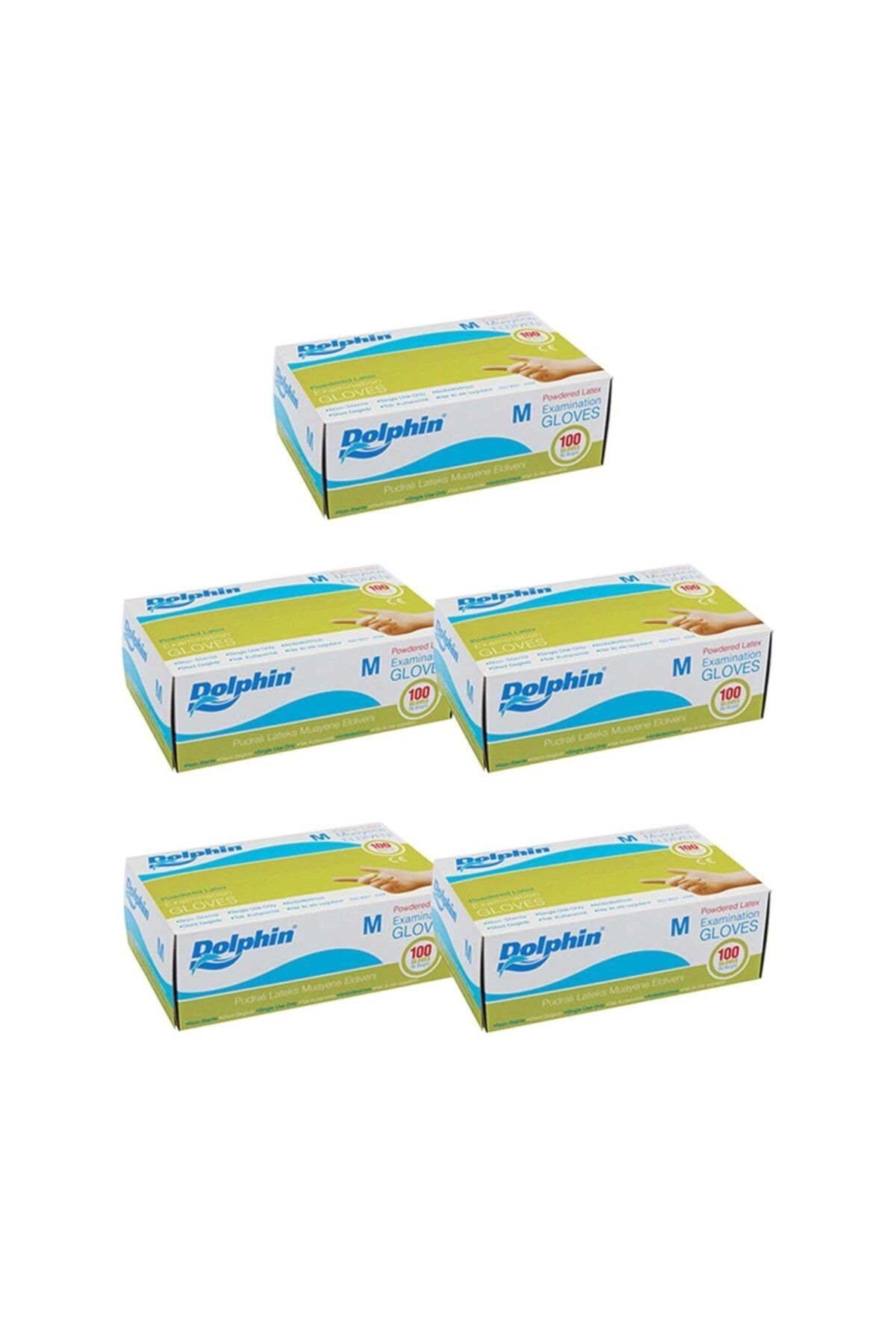 Dolphin Tek Kullanımlık Lateks Beyaz Pudralı Medium Muayne Eldiveni - 5 Adet 100'lü Paket/koli