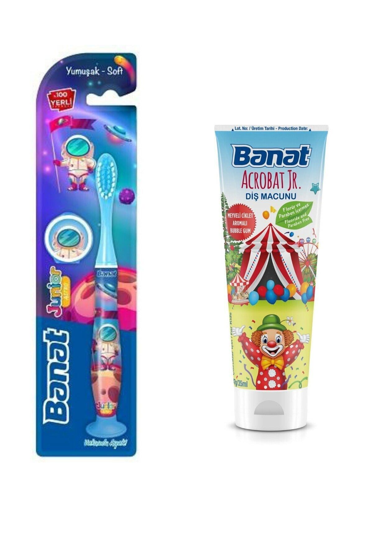 Banat Junior Astro Çocuk Diş Fırçası Ve Florürsüz Parabensiz Çocuk Diş Macunu (35 ML)