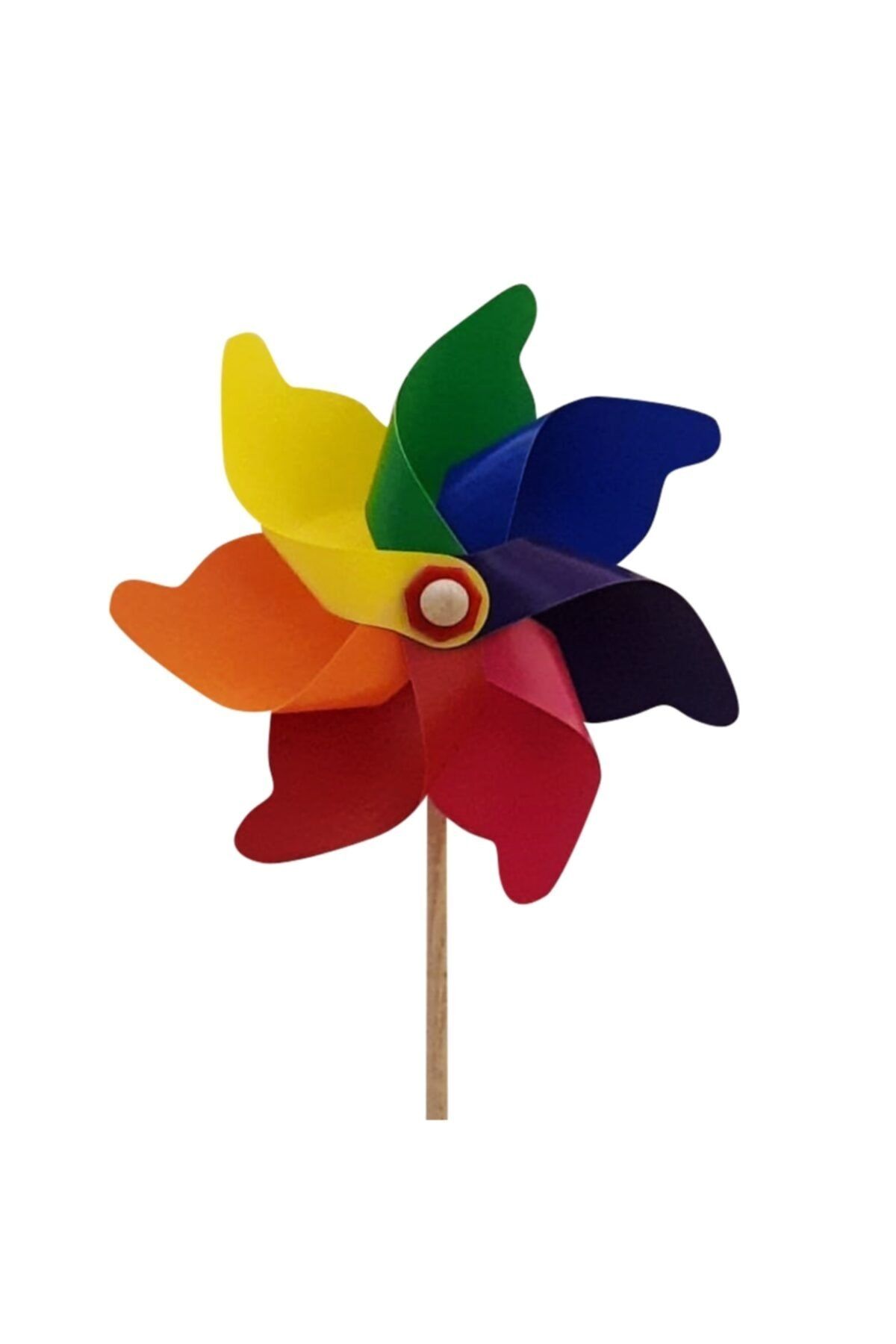 Efe Toys Rüzgar Gülü Bahçe Ve Balkon Tipi Ahşap Sopa Tutacaklı 7 Kanat 33 Cm Çap Gökkuşağı Bahçe 1 Adet