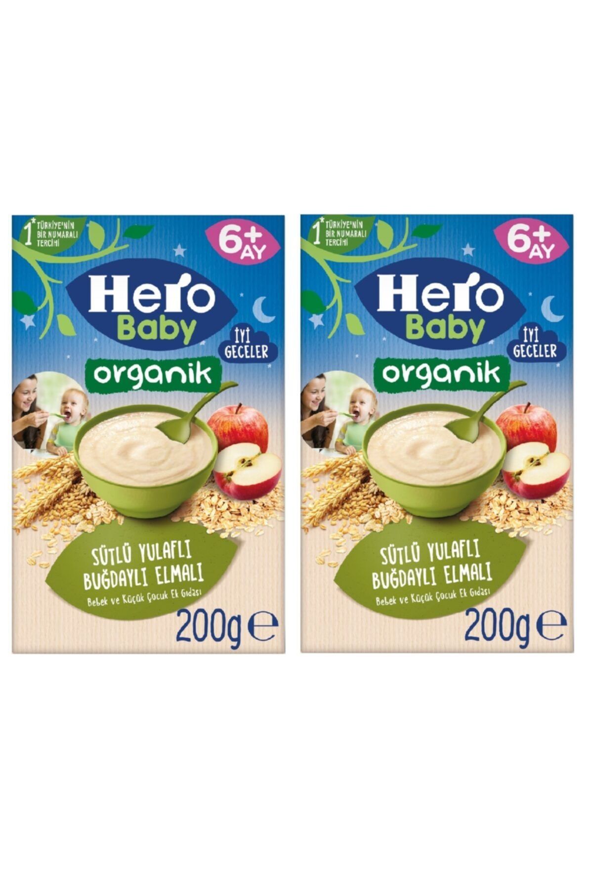 Hero Baby Organik Sütlü Yulaflı Buğdaylı Elmalı Kaşık Maması 200 gr X 2 Adet