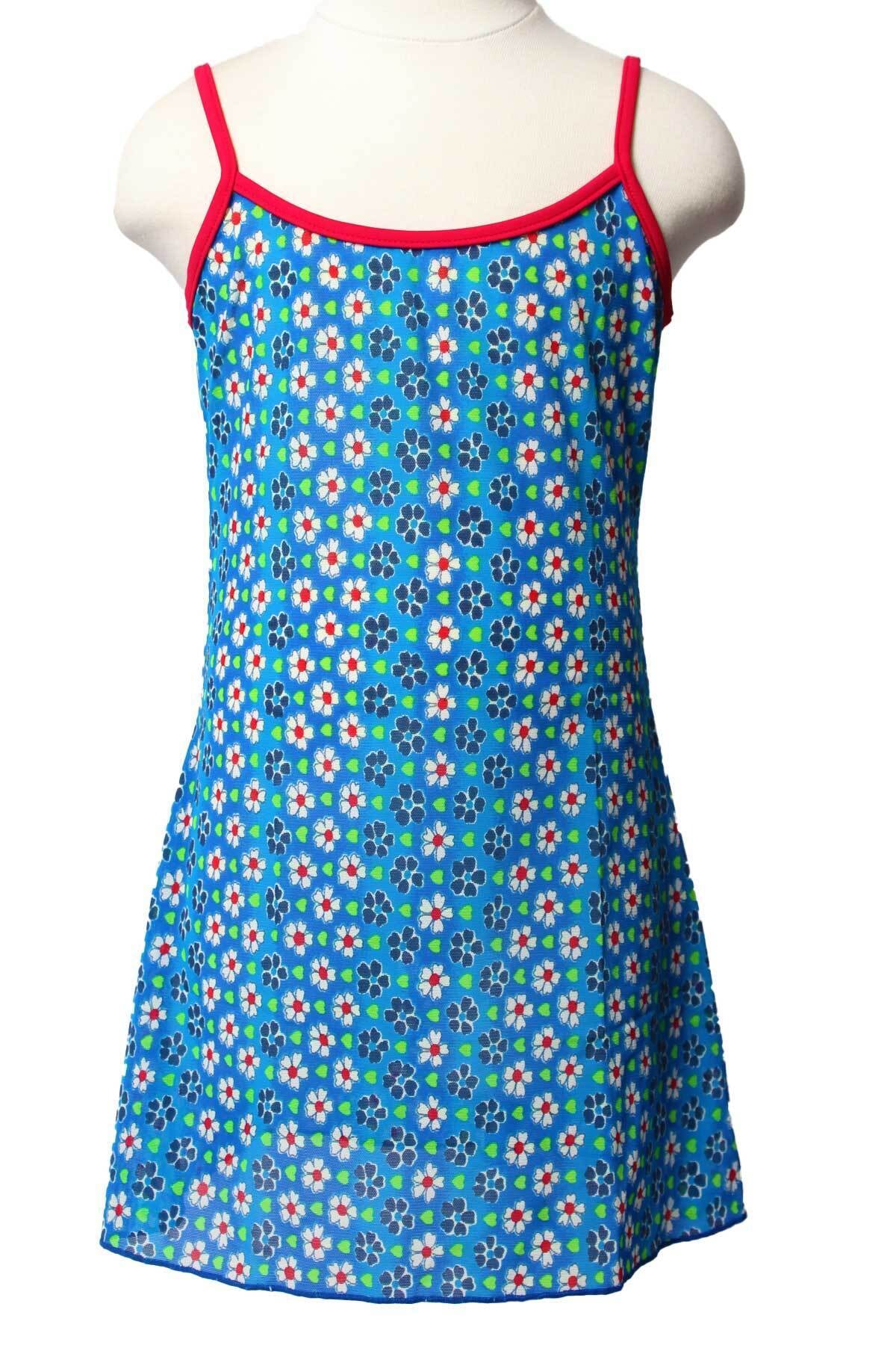 Sude Ayl Kız Çocuk A.lacivert Çiçek Desenli Askılı Biye Detaylı Tül Deniz Elbisesi 167-31