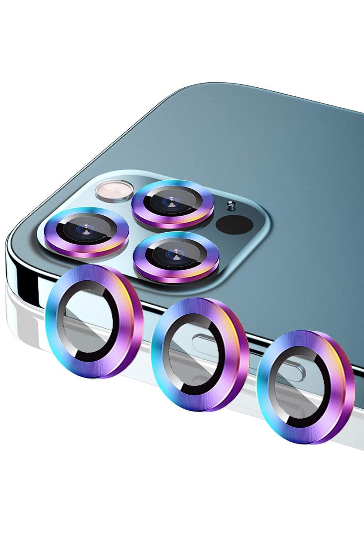 bause Iphone 11 Uyumlu Kamera Lens Temperli Koruyucu 3'lü - Gökkuşağı