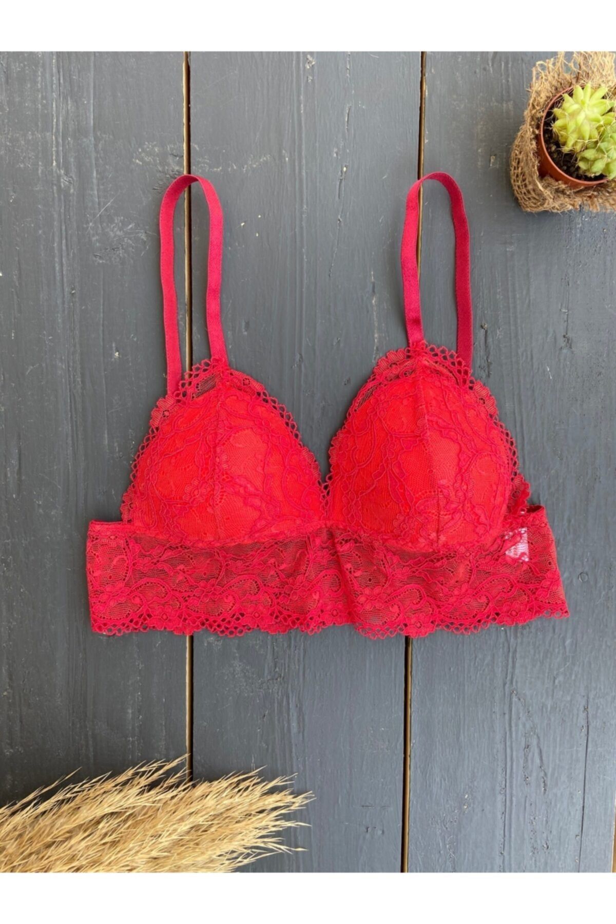 Carla Secret Kırmızı Dantelli Dolgusuz Bralet Sütyen