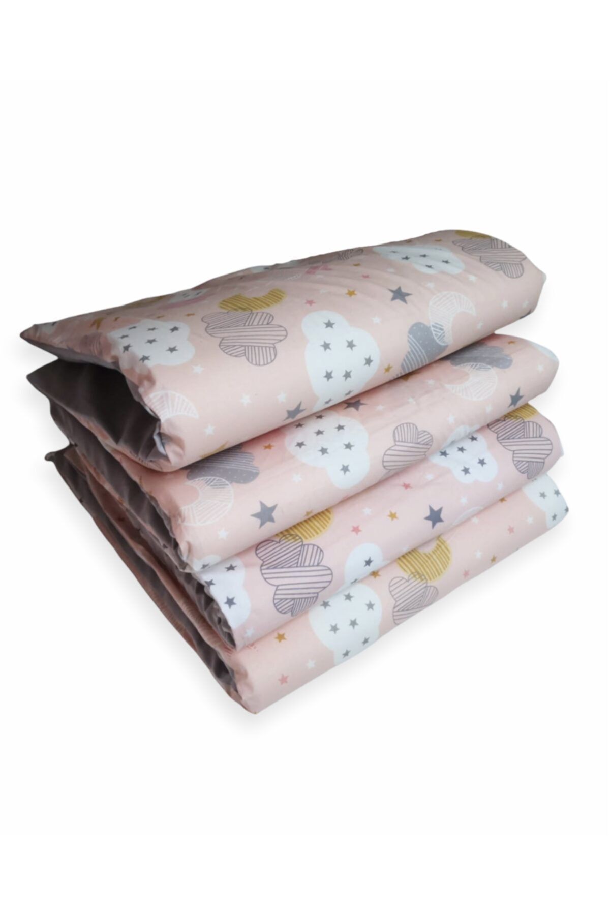Bebek Özel Bebek Çocuk Beşik Kenar Koruma 120x200 Montessori Için (4 Parça) Somon Ay Yıldız Gri