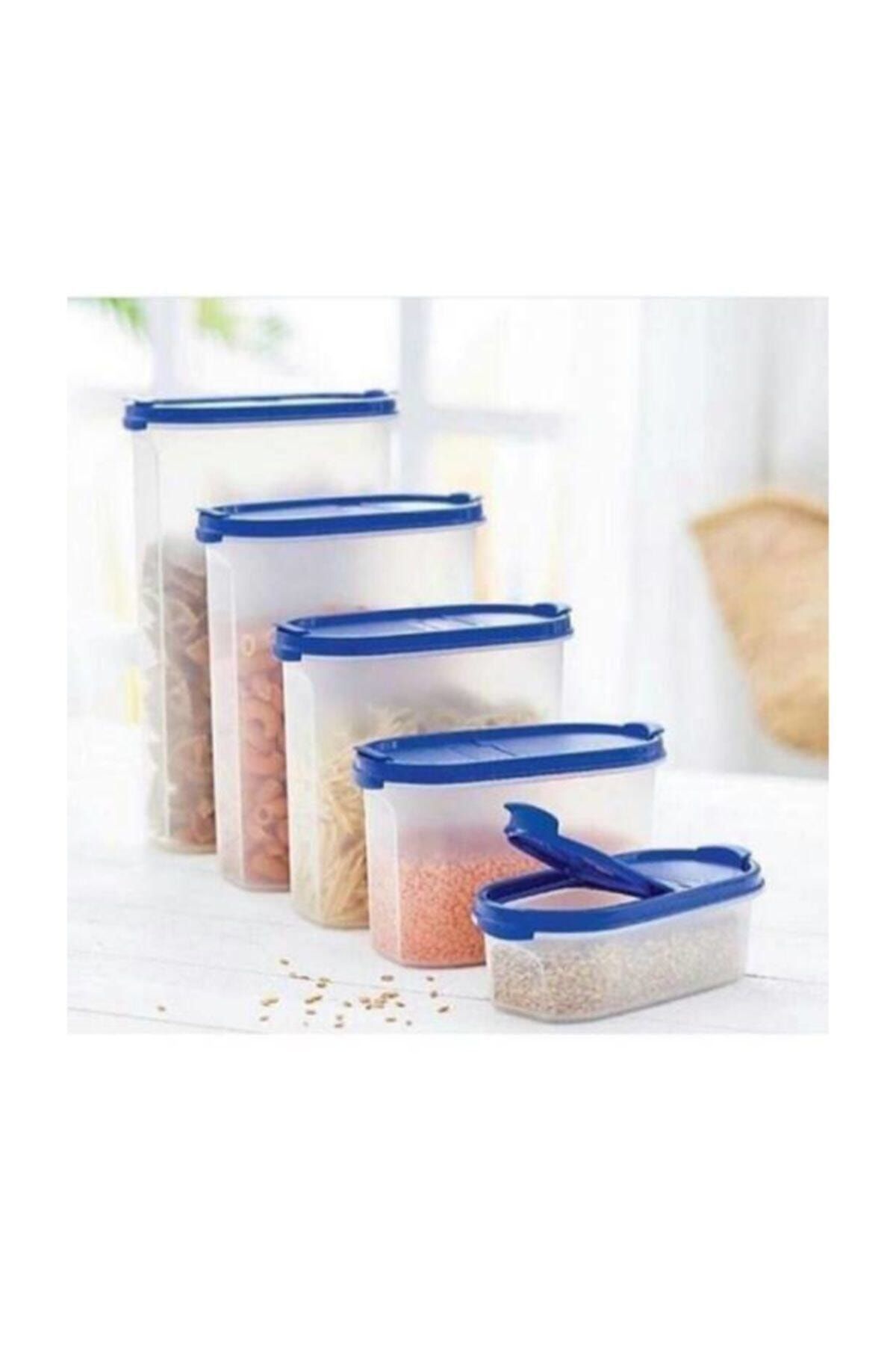 Tupperware Oval Set 5'li Kuru Bakliyat Saklama Seti Lacivert Kapak