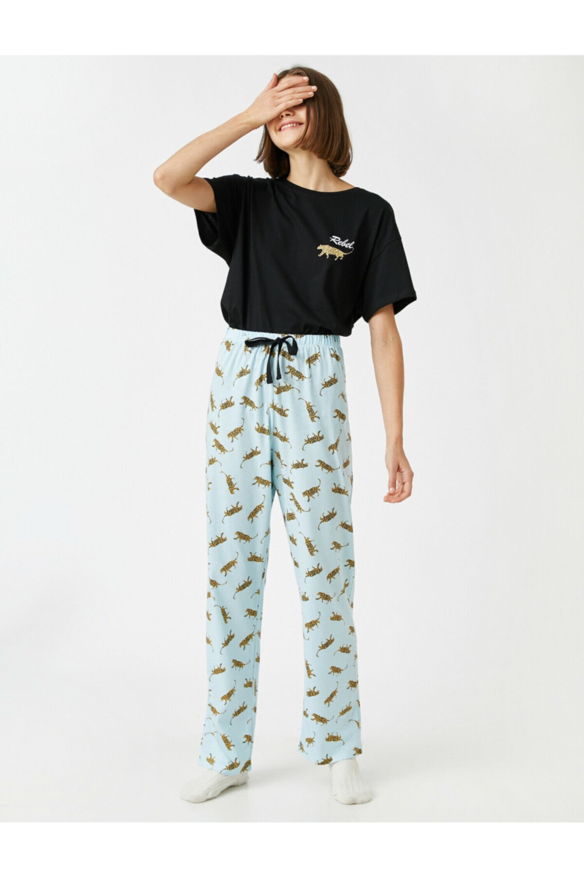 Koton Desenli Pamuklu Kısa Kollu Pijama Takımı