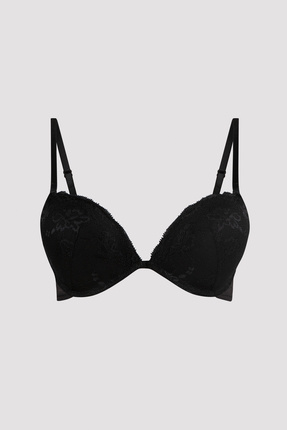 Siyah Wowbra Dantel Detaylı Destekli Push Up Sütyen Image 4