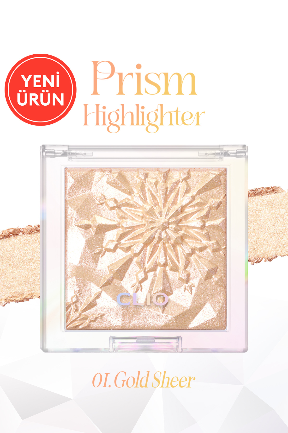 هایلایتر ارائه دهنده درخشش شدید با ذرات میکرو مروارید پریسم هایلایتر 01 طلایی شفاف