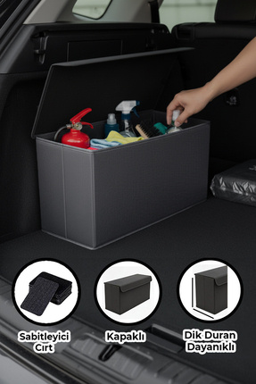 Araba Bagaj Çantası – Oto Bagaj Organizer Kapaklı Cırtlı Düzenleyici 50x25x15 Image 0