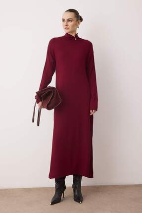 Bordo İnci Aksesuar Detaylı Triko Elbise TCTAW26EB00061 Image 0
