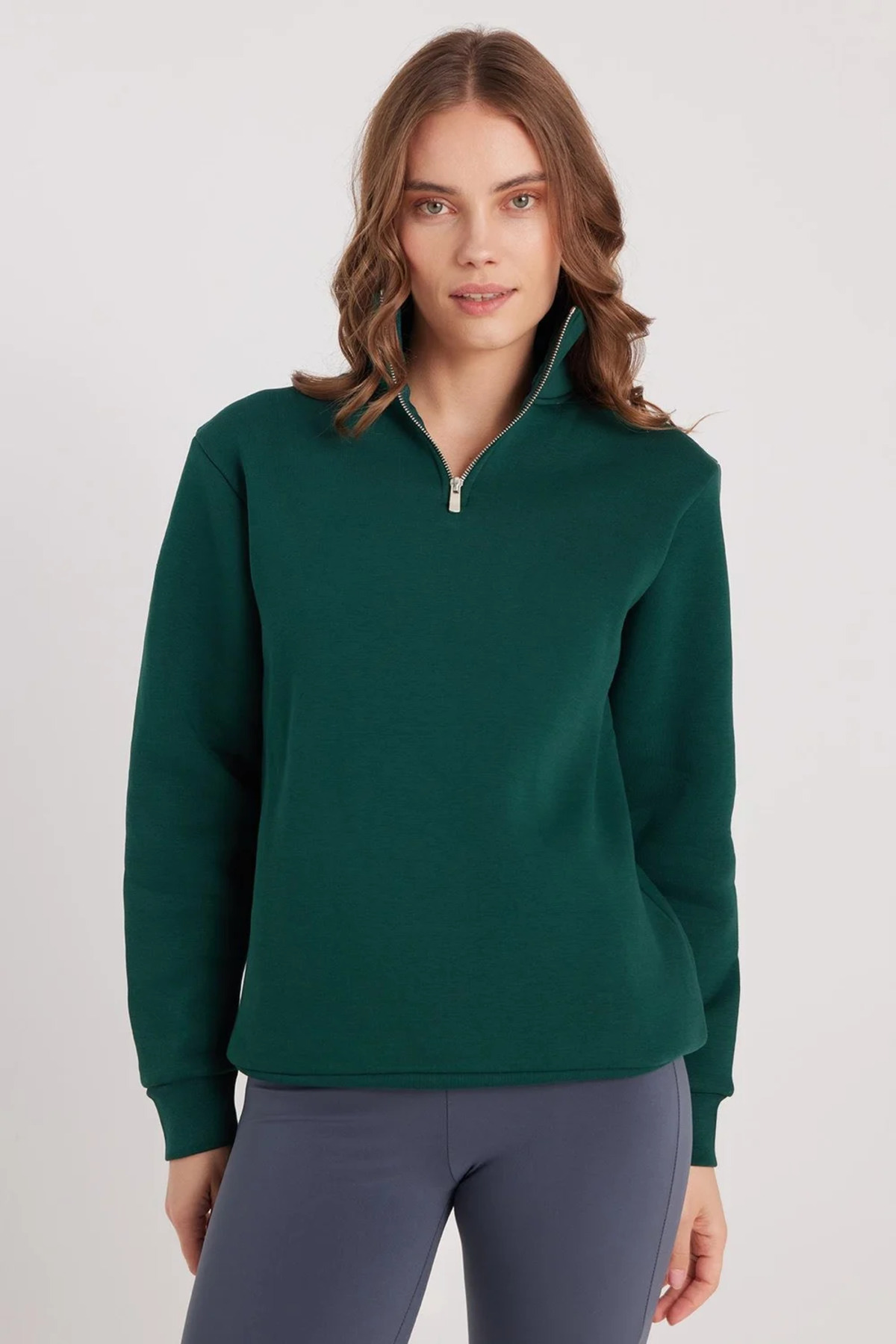 Unisex Relach Fit Cut Cut Cut Cutton Fleenery Half Zipper Haki Khaki Collar Lweatryrt