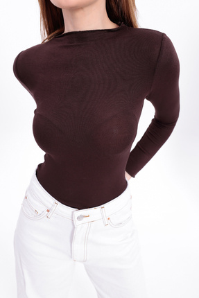 Kadın Dik Yaka Trend Kaşmir Transparan Bluz Image 3