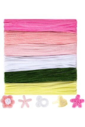 150 Adet 6'lı Şönil Seti Soft Pembe, Sarı, Gül Kurusu, Fuşya, Beyaz, Haki Yeşil ,Çiçek Yapım Tel Image 3