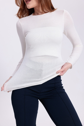 Kadın Dik Yaka Trend Kaşmir Transparan Bluz Image 6