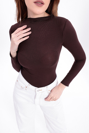 Kadın Dik Yaka Trend Kaşmir Transparan Bluz Image 4