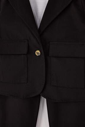 Siyah Pamuklu 3'lü Erkek Çocuk T-Shirt Ceket Pantolon Dokuma Alt-Üst Takım TKDSS25AU00041 Image 2