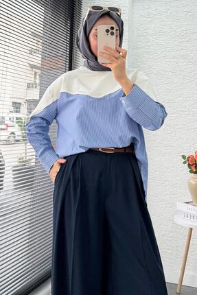 Gömlek Detaylı Kadın Sweat - Ekru Image 1