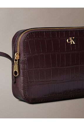 Kadın Kroko Desenli Metal Amblemli Kamera Çanta - Bordo Image 3