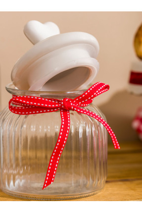 LCW HOME Renksiz Kalp Kapaklı Cam Kavanoz 20 Cm Image 1