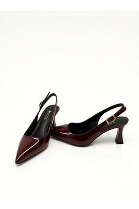 Kadın Sivri Burunlu Topuklu Ayakkabı - Bordo-Parlak Rugan Image 2