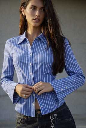 KADIN ÇİZGİLİ BELDEN OTURTMALI İSPANYOL KOL DÜĞMELİ Image 0