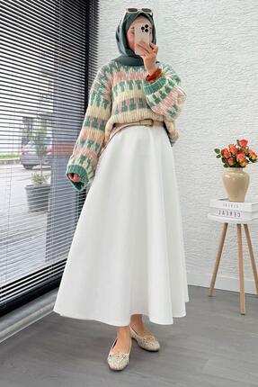 Pinterest Model Balon Kol Kısa Triko Kazak -Yeşil Image 7