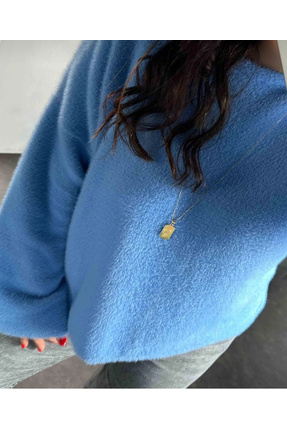 mavi geniş kol yumuşak dokulu kazak Image 2