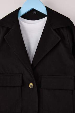 Siyah Pamuklu 3'lü Erkek Çocuk T-Shirt Ceket Pantolon Dokuma Alt-Üst Takım TKDSS25AU00041 Image 3