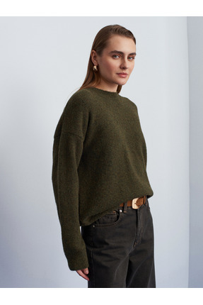 10640 Bisiklet Yaka Yumuşak Dokulu Kazak-Haki Image 3