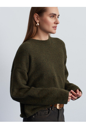 10640 Bisiklet Yaka Yumuşak Dokulu Kazak-Haki Image 0