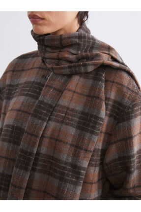 Atkılı Bisiklet Yaka Ekose Kadın Kaşe Kaban Image 4