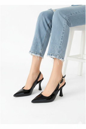 Kadın Sivri Burunlu Topuklu Ayakkabı - Siyah-Parlak Rugan Image 0
