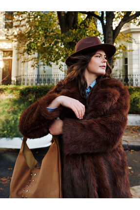 LCW Vision Kahverengi Ceket Yaka Kadın Kürk Kaban Image 1