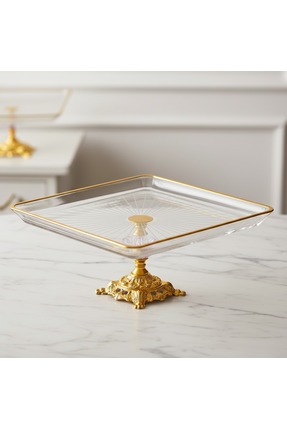 Gold Detaylı Metal Ayaklı 4'lü Cam Sunum Seti Image 3