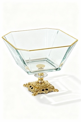 Gold Detaylı Metal Ayaklı 4'lü Cam Sunum Seti Image 2