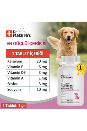 Köpekler İçin Kalsiyum ve Magnezyum D3 – Kemik, Diş ve Kas Gelişimini Destekleyen 300 Tablet Image 2