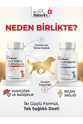 Köpekler İçin Karaciğer ve Eklem Desteği – Milk Thistle Beta Glukan + Glukozamin (2x75 Tablet) Image 1