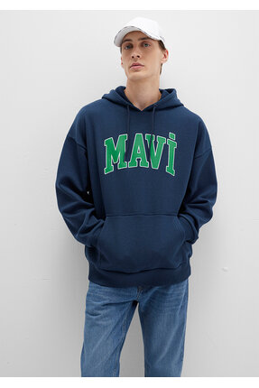 Logo Baskılı Kapüşonlu Lacivert Sweatshirt 067149-29743 Image 0