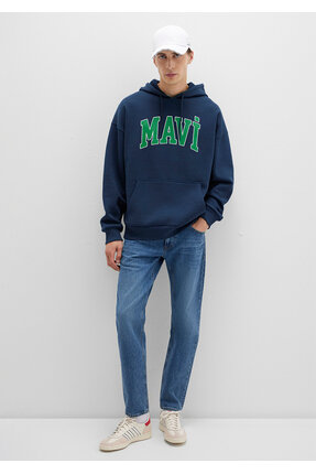 Logo Baskılı Kapüşonlu Lacivert Sweatshirt 067149-29743 Image 1