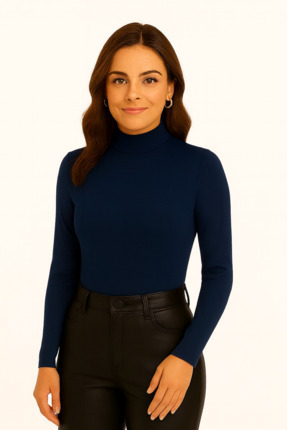 Kadın Uzun Kol Body Boğazlı Badi Yarım Balıkçı Yaka Image 1