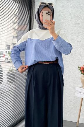 Gömlek Detaylı Kadın Sweat - Ekru Image 3